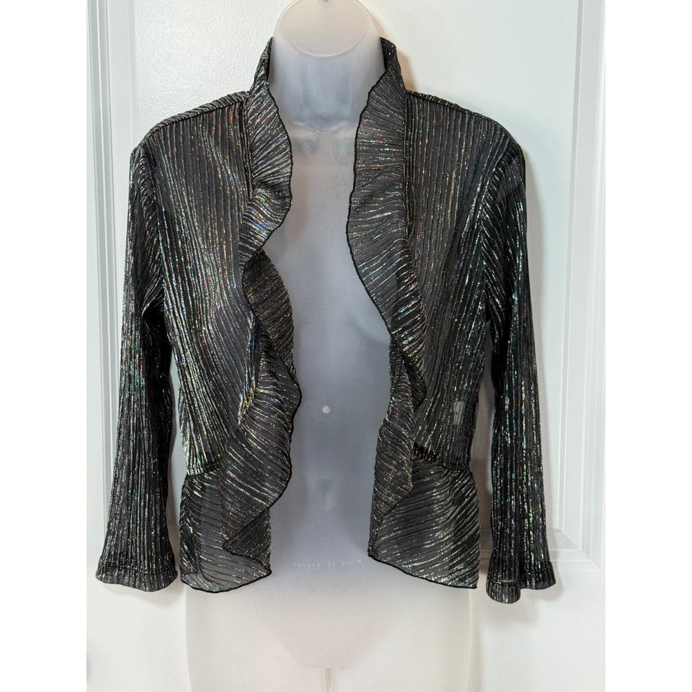 Dressbarn Black Metallic Ribbed Long Sleeve Peplum Jacket Small Evening Wear S